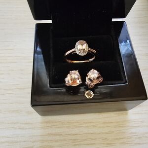 JTV Peach Morganite Ring & Earring Set | 18K Rose Gold Over Sterling | 0.78 CTW